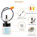 Helunsi E26 E27 Ceramic Lamp Socket with Rotary Knob Switch, Universal Replacement Porcelain ON OFF Turn Switch Light Bulb Socket, E26 Medium Base Lamp Holder with Threaded Nuts and Wire Lead - 1 Pack