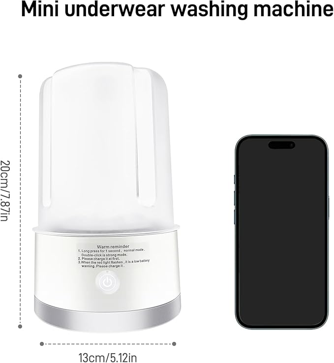 Portable Mini Washing Machine | Compact Deep Cleans Underwear, Baby Clothes, Small Laundry | Lightweight for Apartment, Dorm, Hotel, Travel & Camping | Quiet Energy-Efficient (White)