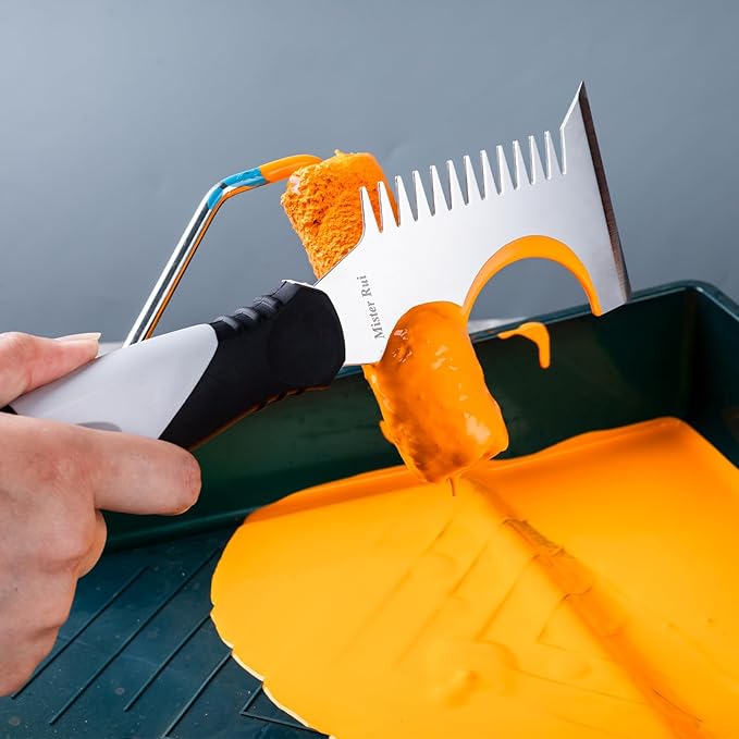 Mister Rui 5 in 1 Paint Brush Comb and Roller Cleaner Tool, Stainless Steel Paint Brush Cleaner with Hammer Base & Anti-Slip Grip, for Professional Painters & DIYers