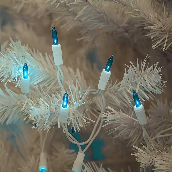 Novelty Lights 50 Feet 100 Bulb Incandescent Mini Light String, Teal with 6-Inch Spacing on White Wire, UL Listed Commercial Grade Indoor/Outdoor Mini Lights, Connectable End-to-End