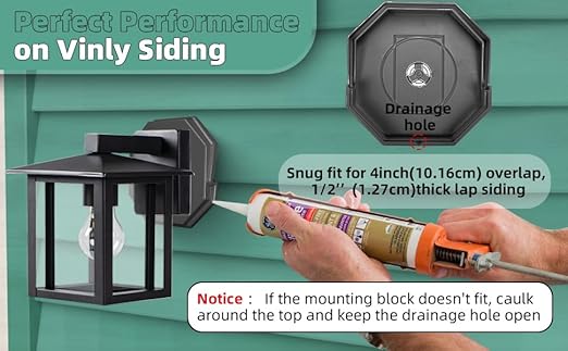 Siding Mounting Blocks, Qulity Siding Mounting Plate, 130110006001 Octagon Outdoor Light Mounting Block, for 1/2 inch Lap Double and 4 inch Height Siding, Black 2 Packs