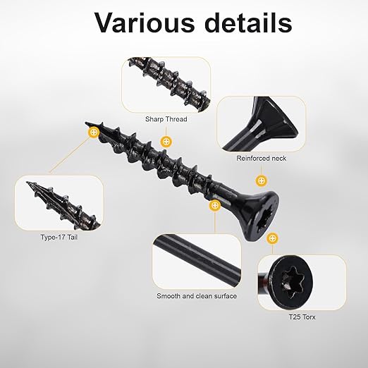 Wood Screws #8 x 1-1/4’’, T25 Star Torx Drive Flat Head Deck Screws, Black, 194Pcs (1lb)