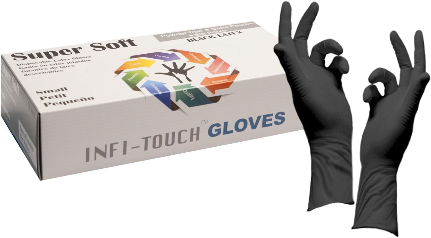 Super soft Disposable Latex Gloves, Powder Free, Exam 12" Length, Medium Duty, 50 Gloves, Size Small.