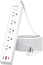 Flat Plug Power Strip, 10 Ft Ultra Thin Flat Extension Cord, Surge Protector with 5 Outlets & 3 USB Ports (2 USB C), 1700 Joules, Wall Mount, Desktop Charging Station for Home Office Dorm, White