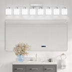 Brushed Nickel Light Fixture Bathroom for Huge Mirror, 8 Light Mirror Lights with Milky White Frosted Glass Shades, 51 inch Bathroom Mirror Lights for Mirrorss, E26 Socket