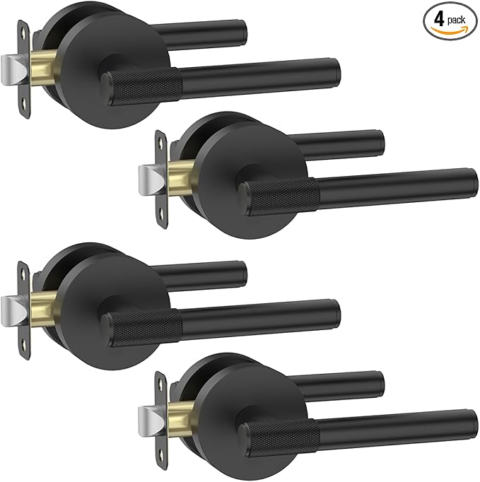 Asidrama 4 Pack Passage Door Handles with Lock, Black Door Handles Interior for Bedroom or Bathroom, Heavy Duty Door Lever with Reversible Interior Door Handle for Left Right Sided Doors