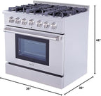 THOR Kitchen Freestanding Professional 36-Inch Gas Range with Blue Porcelain Oven Interior In Stainless Steel - Model HRG3618U