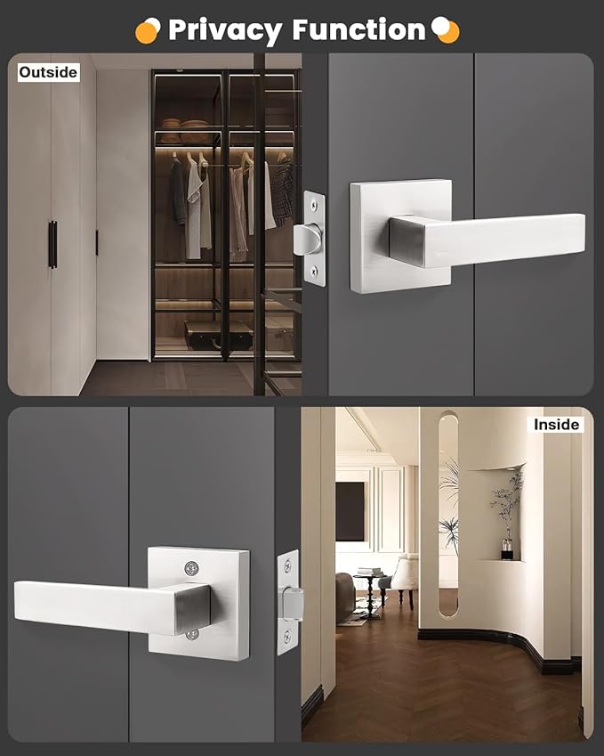 Gobrico 2 Pack Square Door Levers,Hall Closet Door Locksets, Passage Door Handles,Satin Nickel Finished