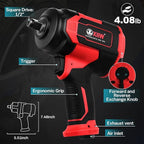 1/2 Inch Composite Air Impact Wrench | Compact & 4.08 lbs Lightweight Design | Max Torque 1200 ft-lbs | Variable Power Settings | 8500RPM Heavy Duty 1/2 Air Impact Gun Pneumatic Tool for Auto Repair