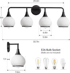 Black Bathroom Light Fixtures 4-Lights Vanity Lights with Milky White Frosted Glass Shade Bathroom Vanity Light 30.7 inch Wall Sconce Lighting Bath(Exclude E26 Bulb)