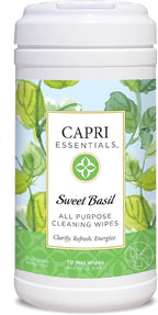 Capri Essentials All Purpose Cleaning Wipes, Natural Household Cleaning Supplies, Bathroom and Kitchen Cleaner with Essential Oils, Almond Oil, Eucalyptus & Peppermint, Sweet Basil Scent, 70 Wet Wipes
