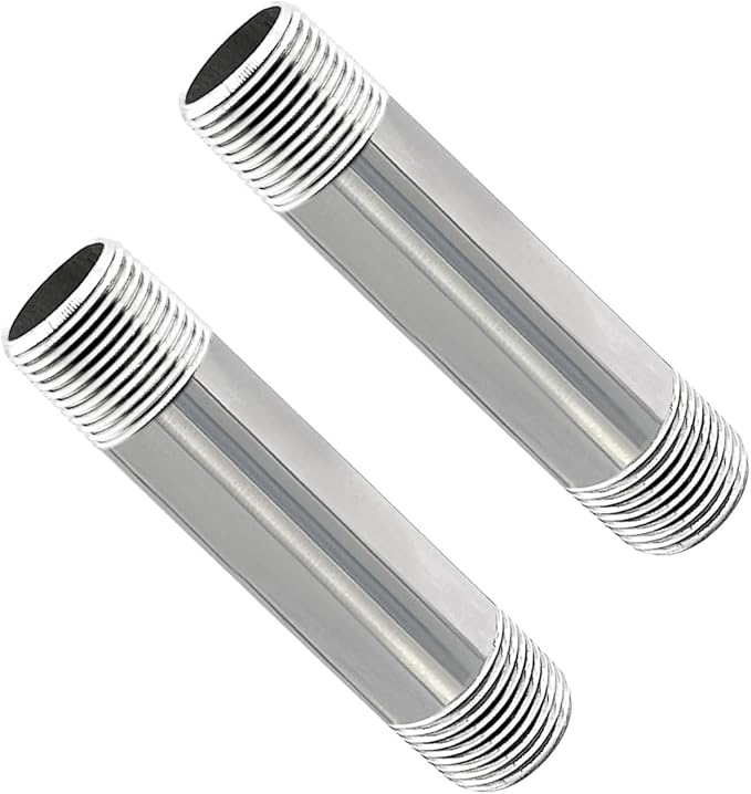 GeilSpace 3/4" x 4" Stainless Steel Pipe, 304 Pipe Nipple Fits Standard 3/4 Inch Threaded Pipes and Fittings, DIY Industrial Metal tube (2 PCS)