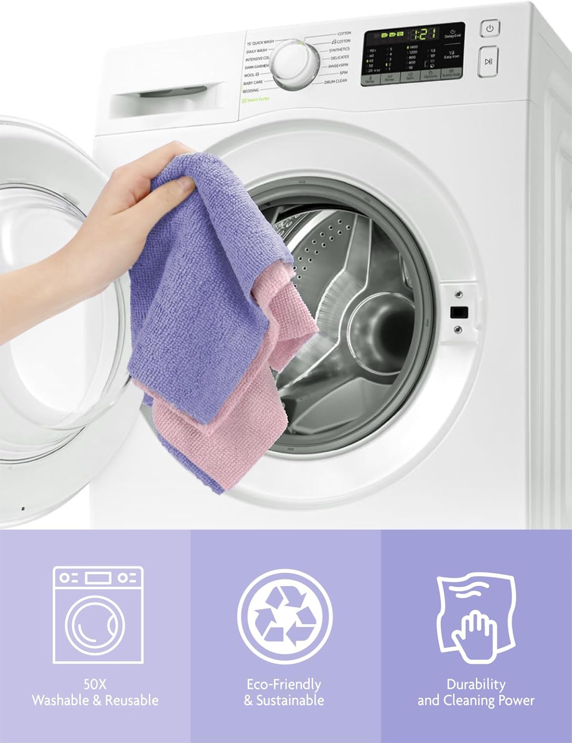 Fantasticlean Microfiber Cleaning Cloth Roll -40 Pack, Tear Away Microfiber Towels, 12" x 12", Reusable, Washable, Scratch Free, Ultra Absorbent for Car, Home Supplies, Pet, Kitchen (Lavender)