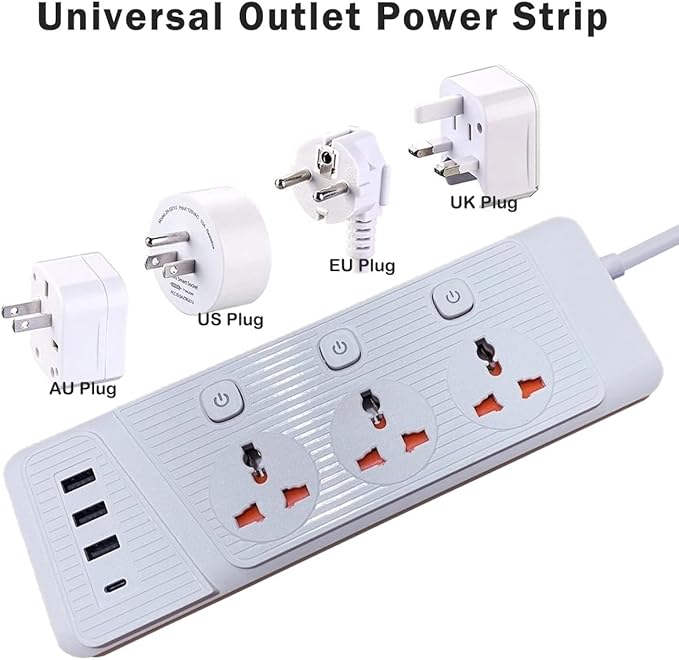 Universal Power Strip with USB C, 3 Outlets 3 USB and 1 USB C Ports, 6.5ft Power Cord, 2500W Circuit Breaker