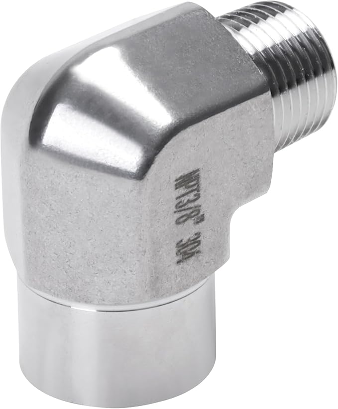 90 Degree Street Elbow - 3/8" NPT Male to 3/8" NPT Female Stainless Steel 304 Heavy Duty Forged Barstock Street Elbow Adapter Pipe Fitting (pack of 2)