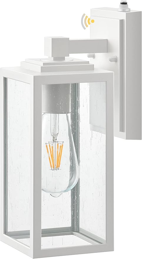 VIANIS Outside Lights for House Wall Mount, White Dusk to Dawn Outdoor Lighting Fixtures, Waterproof Anti-Rust Aluminum Porch Lights with Tempered Seed Glass, Modern Outdoor Wall Lantern for Garage