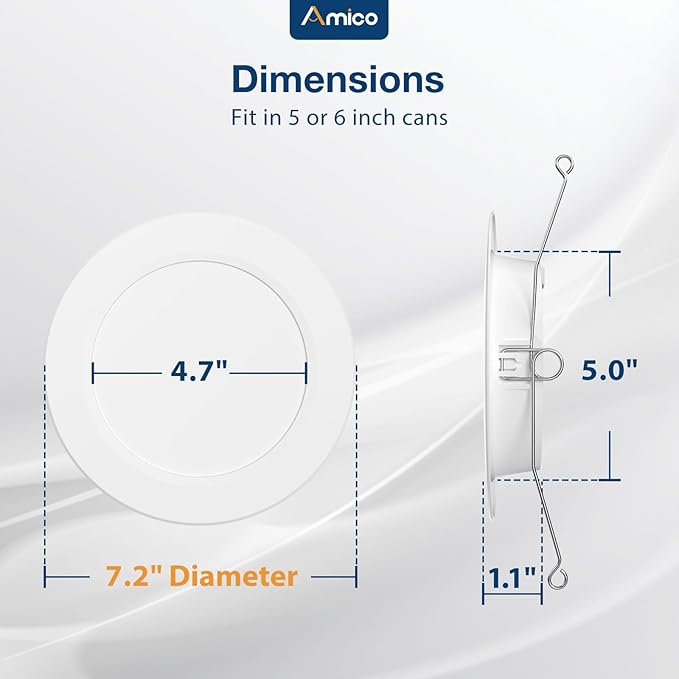 Amico Recessed Lighting 5/6 Inch, 24 Pack 5CCT Flat LED Can Lights, 2700K/3000K/4000K/5000K/6000K Selectable,12W Eqv 120W, 1050LM Brightness, Retrofit Installation - ETL & FCC