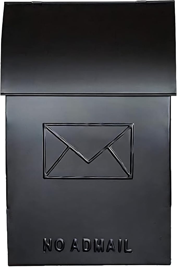 NACH Mailboxes for Outside Wall Mount, 15 x 9.5 x 4 inches, Black Wall Mounted Mailbox and Newspaper Holder, Waterproof Mailbox for Door - The No Admail Milano Mailbox