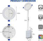 12 Pack 4 Inch LED Recessed Ceiling Light with Night Light| 5CCT Dimmable 2700K-5000K| RA90 750LM 9W 120V| Ultra-Thin High Brightness Canless Wafer Downlight with Junction Box| IC ETL FCC