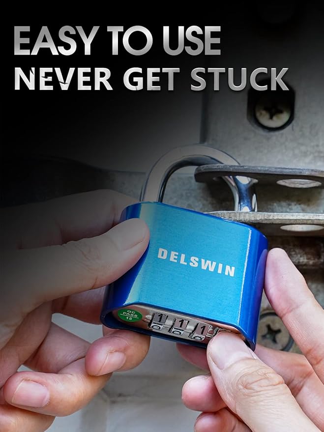 DELSWIN 4-Digit Combination Lock Outdoor Padlock - Heavy Duty Locker Lock with Hardened Steel Shackle, Waterproof Combo Lock for Gym Locker, Hasp Storage, Shed, Fence, Gate (Blue,1Pcs)