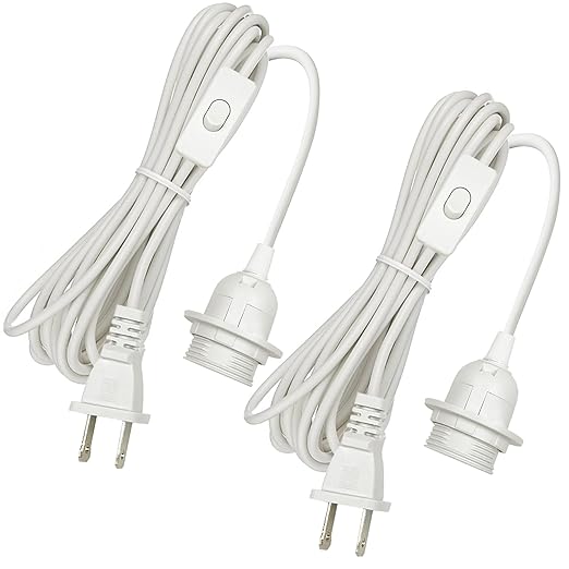 Plug in Pendant Light Kit White- UL 20Ft Light Bulb Socket E26 E27 with Lantern Cord, On/Off Switch, Electrical Wire Lamp Cable for Hanging Ceiling Fixture, 2 Pack