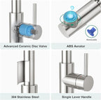 CREA Kitchen Faucet with Pull Down Sprayer - Pre Wet Bar Sink Faucets Single Hole/Handle - Brushed Nichel Stainless Steel Small Faucet for Mini Sink RV Outdoor Utility Laundry Room Faucet