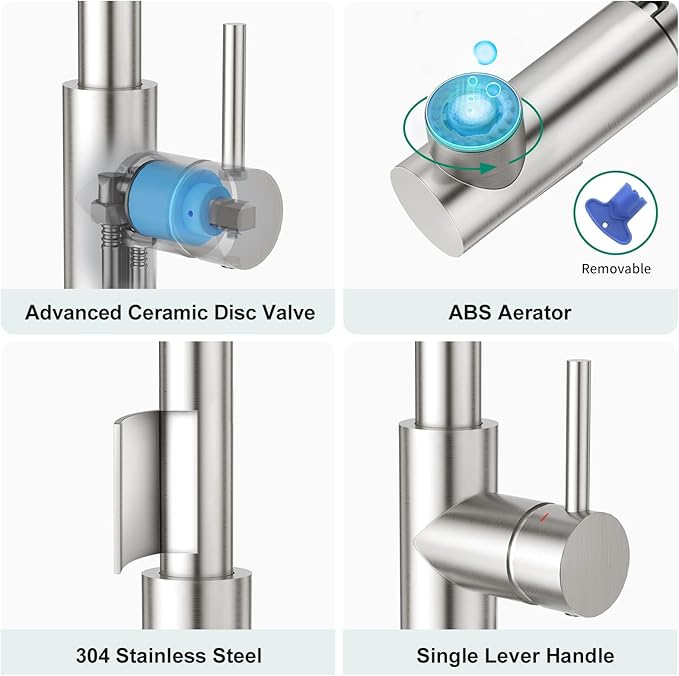 CREA Kitchen Faucet with Pull Down Sprayer - Pre Wet Bar Sink Faucets Single Hole/Handle - Brushed Nichel Stainless Steel Small Faucet for Mini Sink RV Outdoor Utility Laundry Room Faucet