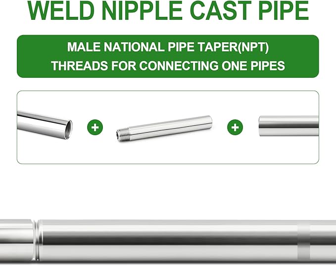 TAISHER 2PCS 304 Stainless Steel Pipe Fittings, 1/4" NPT Male Threaded, 4" Length Weld Nipple Cast Pipe