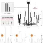 Qamra Modern Farmhouse Black Chandelier for Dining Room, 12-Light Candle Chandelier Light Fixture, Rustic Industrial Hanging Chandeliers Lighting for Living Room, Kitchen, Staircase, Entryway, Foyer