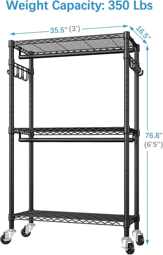 VIPEK R2 Clothes Rack Heavy Duty Clothing Rack for Hanging Clothes, Rolling Garment Rack Adjustable Closet Racks with Double Rods & Hooks, Freestanding Wardrobe Closet Coat Storage Racks, Black