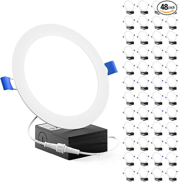 Sunco 48 Pack Recessed Lighting 6 Inch LED, Canless Ceiling Lights Slim with Junction Box, 850 LM, 14W (100W Equivalent), 6000K Daylight Deluxe, Dimmable, Wafer Thin, 50000 Lifetime Hours ETL