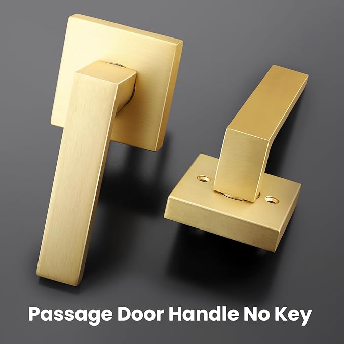 EHOMEWARE 6 Pack Keyless Door Handle Set Passage Door Lever for Hall and Closet, Satin Brass Finish
