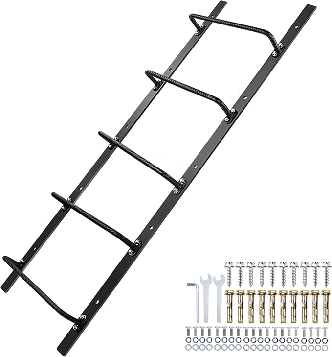 5-Rung Window Well Ladder Straight, Heavy Duty Steel Fire Escape Ladder, Basement Egress Wall Ladder 56.2" Lx17.9 W, Black