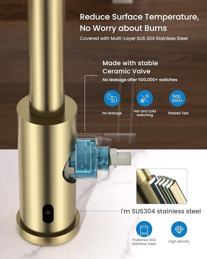 APPASO Touchless Kitchen Faucets Gold, Brushed Gold Kitchen Faucet Touchless, Touchless Kitchen Faucet with Pull-Down Sprayer and Soap Dispenser, Stainless Hands Free Faucet for Kitchen Sink 2-4 Hole