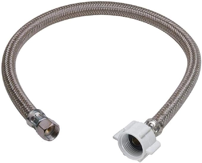 EZ-Fluid 16“ Toilet Water Supply Line Connector, Braided Stainless Steel - 3/8“ Female Compression Thread x 7/8” Female Ballcock Thread 16-Inch Toilet Water Connectors Hose (1-PACK)