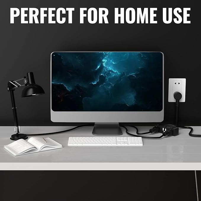 Outdoor Extension Cord 4 Ft with 3 Outlets, 14/3 SJTW 3 Prong Grounded Power Cord, 14 Gauge 14AWG Heavy Duty Power Cable, ETL Listed, 15 Amp 125 V 1875 W-Multiple Outlets for Indoor/Outdoor-Black