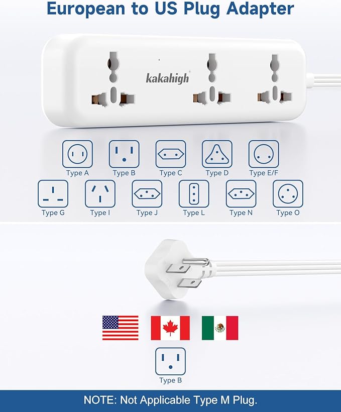 US Plug Adapter with USB Ports, Universal Extension Cord 5 FT, European, UK, Australia, India to US Plug Adapter for Travel & Life, Accepts Type A/B/C/D/E/F/G/H/I/J/K/L/N/O Plugs, White