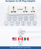 US Plug Adapter with USB Ports, Universal Extension Cord 10 FT, European, UK, Australia, India to US Plug Adapter for Travel & Life, Accepts Type A/B/C/D/E/F/G/H/I/J/K/L/N/O Plugs, White