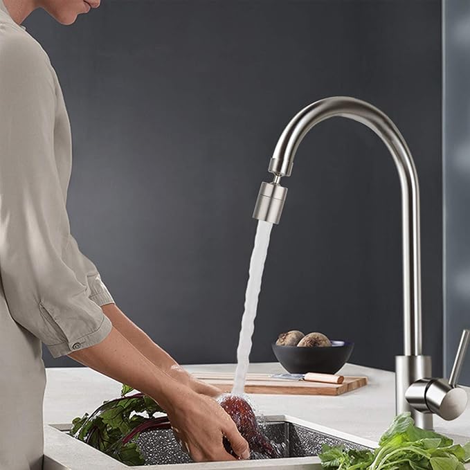 Hibbent NSF/ANSI/CAN 61 Certified 360 Degree Swivel Sink Faucet Aerator, CUPC Certification Big Angle Water Saving Dual Function Kitchen Faucet Aerator,55/64 Inch Female Thread, Brushed-Nickel