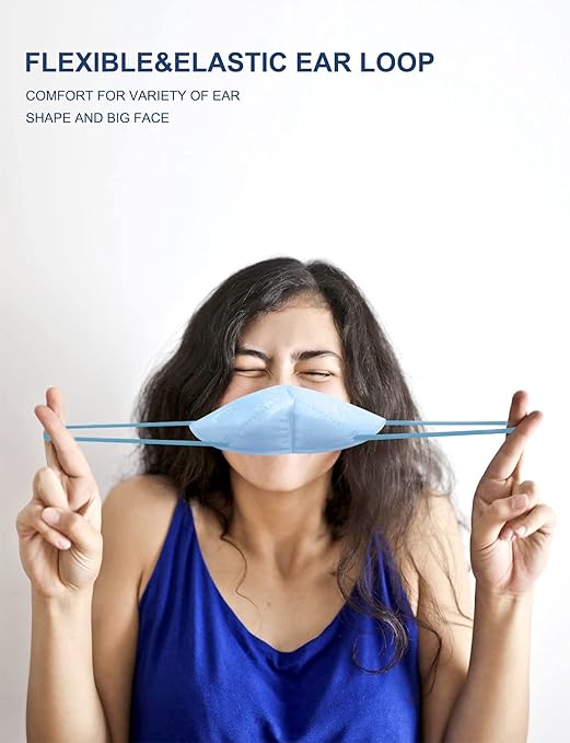 HUHETA KN95 Face Mask, 30 Pack Individually Wrapped, 5-Ply Breathable & Comfortable Safety Mask, Filter Efficiency=95%, Protective Cup Dust Masks Against PM2.5 (Blue Mask)