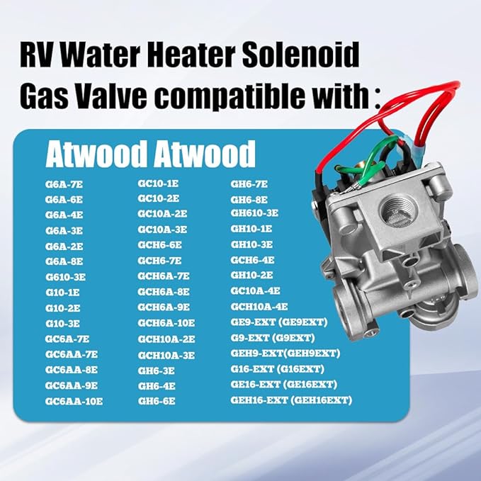 GC6AA10E 93844 RV Water Heater Solenoid Gas Valve Replacement Fits for Atwood 6-10 Gallon Water Heaters replaces 93870 93321 GC10A-4E G6A-8E G6A-4E