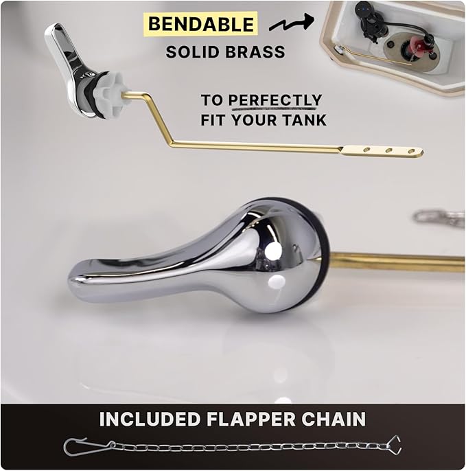 Mesora Universal Metal Side Mount Toilet Handle Replacement Kit with Flapper Chain, Pure Brass and Aluminum, Compatible with Most Toilets - Chrome