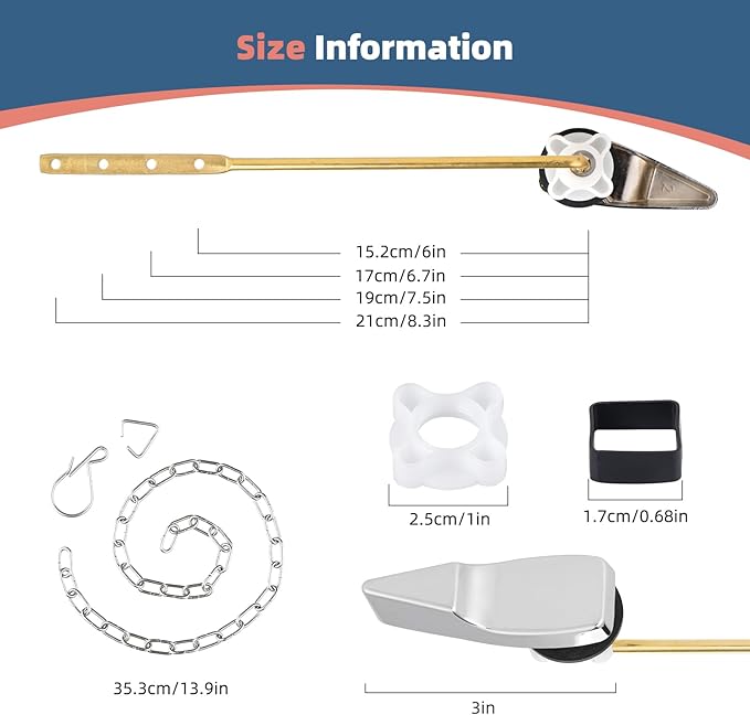 iFealClear 2 PCS Universal Brass Toilet Handle Lever Flush Replacement, Front Mount Toilet Tank Flusher Compatible with American Standard Toliets, Stainless Steel Flapper Chain, Chrome