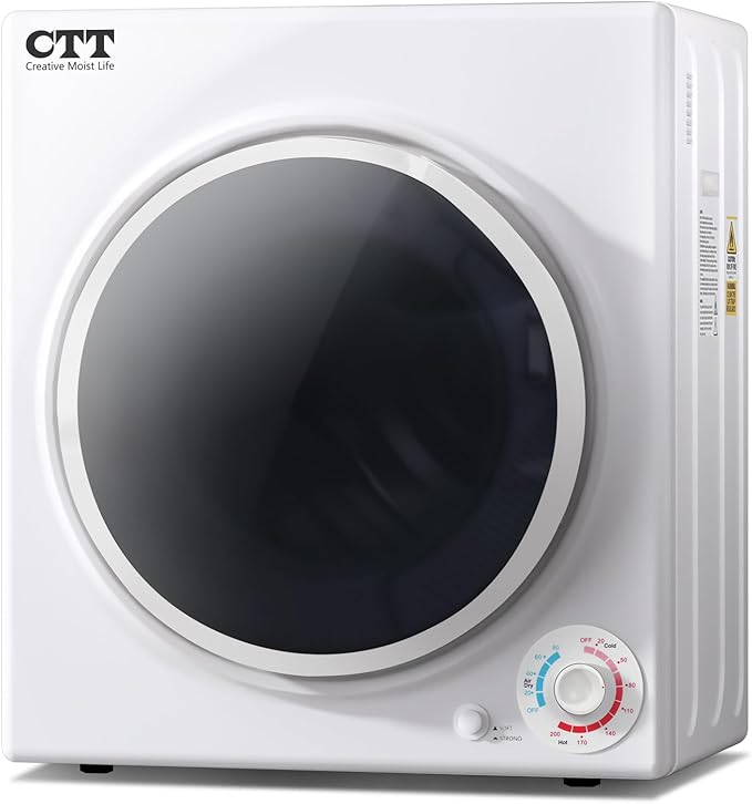 CTT 3.5 Cu. Ft. Clothes Dryer, 1500W Electric Dryers for Clothes, 110V Electric Clothes Dryer with Stainless Steel Drumble for 13.2 lbs. with 4 Automatic Drying Modes (White)