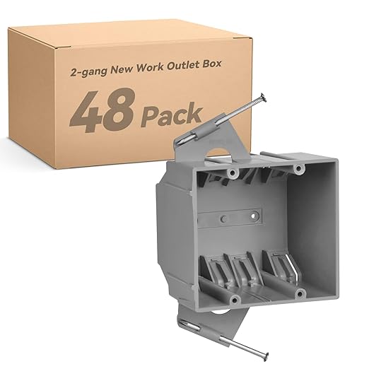 2-Gang PVC New Work Outlet Box, Electrical Outlet Box for New Construction, 32 Cubic Inch, UL Listed, 48 Pack