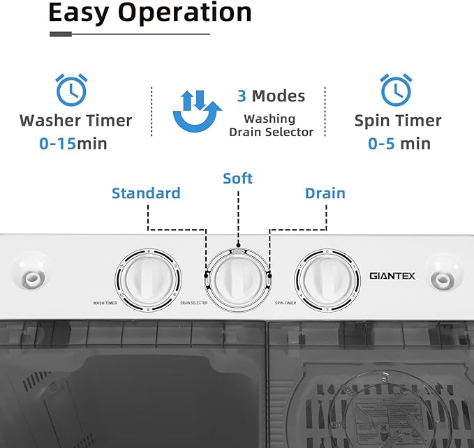 Giantex Portable Washing Machine, 2 in 1 Laundry Washer and Spinner Combo, 22lbs Capacity 13.2 lbs Washing 8.8 lbs Spinning, Timer Control, Drain Pump, Dorm Apartment Semi-Automatic Twin Tub Washer