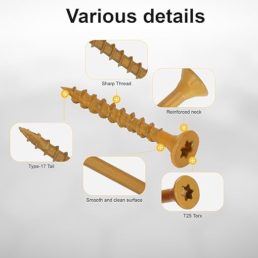 Deck Screws #8 x 1-1/2’’, T25 Star Torx Drive Flat Head Wood Screws, Tan, 5lb