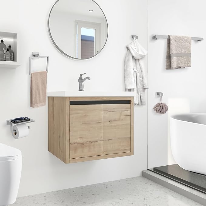 YACVCL 5 Pieces Brushed Nickel Bathroom Accessorie Set 23.6 Inch Towel Bar Set SUS304 Stainless Steel Towel Holder Set for Bathroom,Toilet Paper Holder with Shelf Wall-Mounted Bathroom Hardware Set