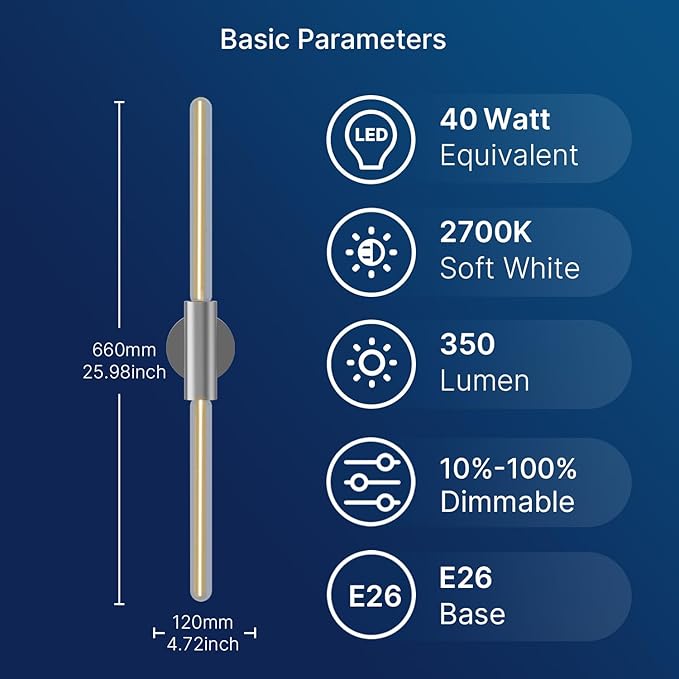 FLSNT Polished Nickel 2-Light Wall Sconce with Clear T30 Edison LED Bulbs, Dimmable E26 Standing Lamp, 2700K Soft White, 90CRI, 350LM, Industrial Wall Light for Living Room, Bedroom, Office