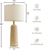BOBOMOMO 27.25" Modern Table Lamp Set of 2, Beige Resin Lamp with Natural Stone Look, Travertine Lamps for Living Room with Linen Shades, Bedside Lamp for Bedroom, Living Room, Nightstand, Entryway